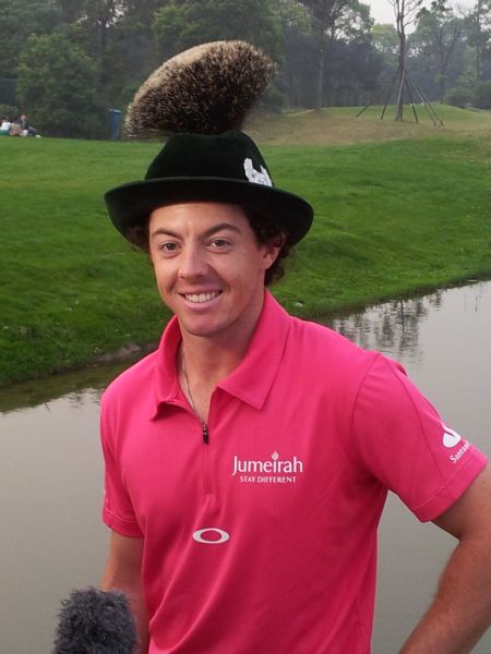 Rory wearing Bavarian cap in a promo interview ahead of next year's 25th BMW International Open in Munich (red)