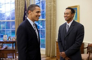 Tiger Woods meets President Obama a few years ago at the White House.