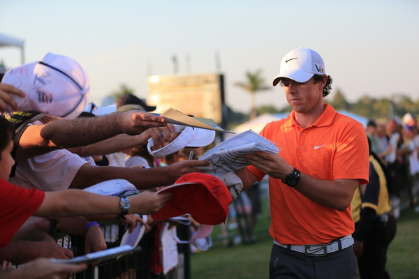 Rory McIlroy signing autographs after breaking par for a first time this season.  (Photo - Fran Caffrey/www.golffile.ie)