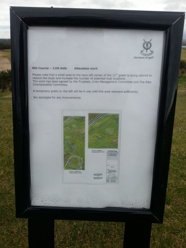 Sign on the 11th tee highlighting changes to the green.  (Photo - www.golfbytourmiss.com)