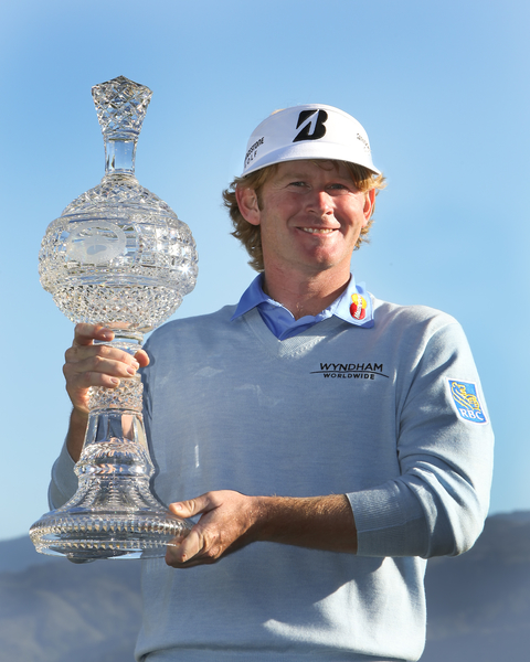 The last time Brandt Snedeker was seen on the PGA Tour - holding the 2013 AT & T trophy.  (Photo - www.golffile.ie)