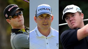 George Coetzee (r) tied with Justin Leonard (c) and Kevin Steelman (l) is just one round away from a PGA Tour card & a Masters invitation. (Photo - www.pgatour.com)