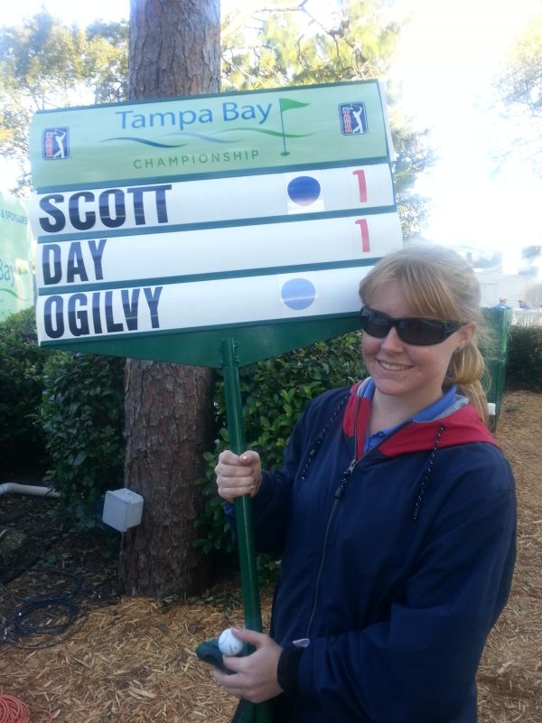 Geoff Ogilvy on bottom of walking scoreboard but he came out on top at two under on day one.  (Photo - www.golfbytourmiss.com)