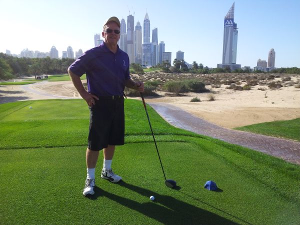 Standing on the 8th tee of the Majlis course a day after the 2013 Omega Dubai Desert Classic.
