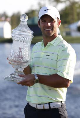 Paul Casey with the 2009 Shell Houston Open victory trophy.