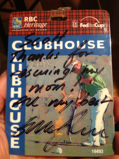 Scott's Ohlson's signed tournament pass.
