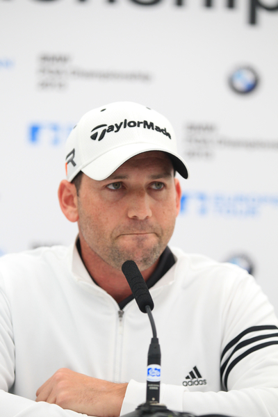 A deeply apologetic Sergio Garcia at this afternoon's press conference. (Photo - Fran Caffrey/www.golffile.ie)