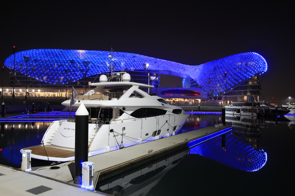 A luxury Sunseeker tied up at Yas Marina during the 2012 Emirates Airline Invitational. (Photo - Fran Caffrey/www.golffile.ie)