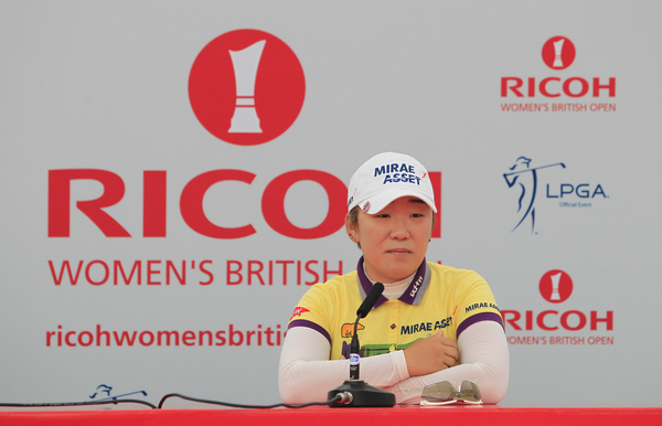 Defending Champion Jiyai Shin (KOR) speaks to the media ahead of the 2013 Ricoh Women's British Open to be played over The Old Course, St Andrews, Fife, Scotland from 1st to 4th August: Picture Stuart Adams www.golftourimages.com)