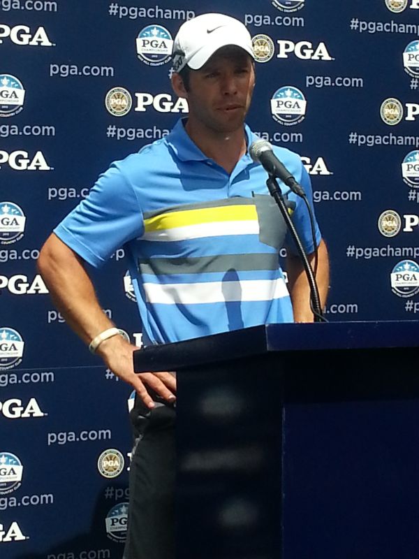 Paul Casey takes to the stage after his round of 67 on the first day of the PGA Championship. (Photo - www.golfbytourmiss.com)