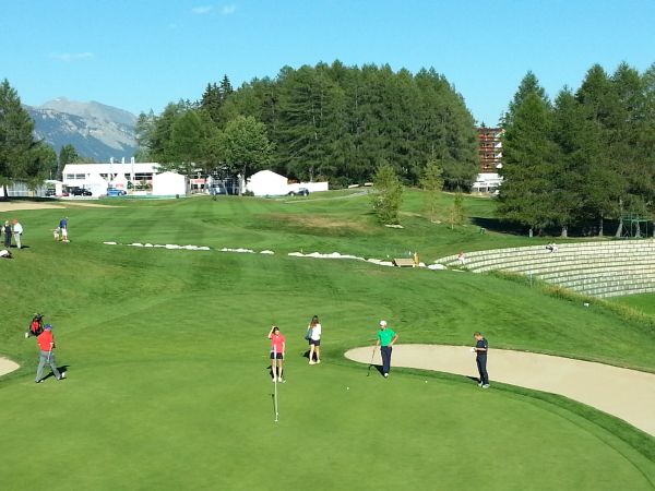 Matteo Manassero on the 17th green - Note four new trees on left hand side of the hole, right at the dog leg.