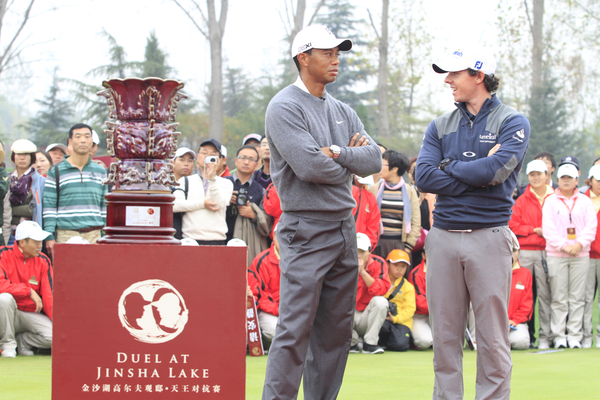 Tiger Woods looking tomorrow to turn the tables on Rory McIlroy in the 'Match at Mission Hills.'. (Photo - www.golffile.ie)