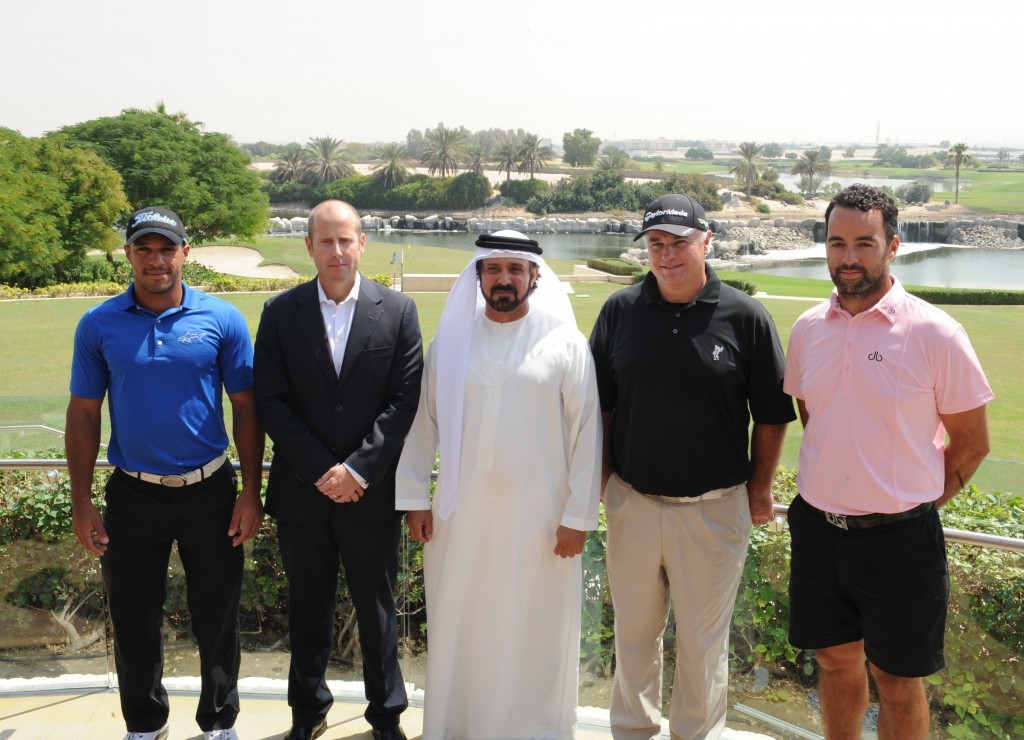 Mohamed Juma Buamaim, Chairman of the MENA Tour (c) along with Stephen Dodd, Zane Scotland and UAE professional Ahmed Al Musharrekh and James Shippy, G N Al Badia Golf Club.  (Photo - MENA Tour)