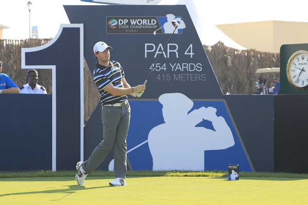 Rory McIlroy on the 1st tee for a practice round ahead of his defence of the DP World Tour Championship. (Photo - Stuart Adams/www.golftourimages.com)