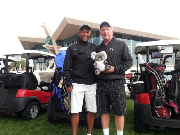 George Gregan and Bernie ahead of Monday's Abu Dhabi HSBC 'Sponsor's Day'. (Photo - Eoin Clarke/www.golfbytourmiss.com)