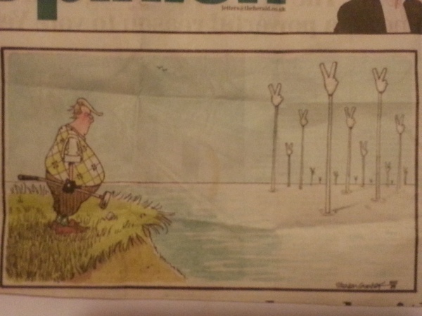 The Scottish Herald's reaction to Donald Trump losing a court case for the building of a wind farm off the coast of Scotland.