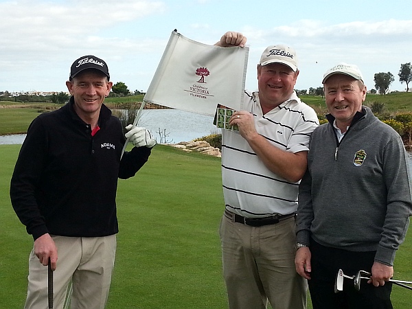 Fraser, John and Eamon on 18th green at Oceanico Victoria course