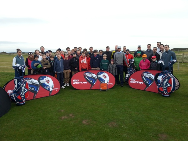Matteo Manassero posing with Scottish youngsters on the practice range at the Links Trust, St. Andrews. (Photo - www.golfbytourmiss.com)