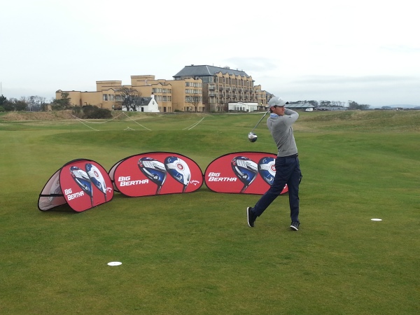 World No. 50 Matteo Manassero driving off the 18th hole at the Old Course. (Photo - www.golfbytourmiss.com)