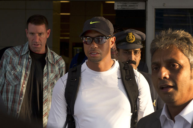 Tiger Woods arrived in India amid tight security.