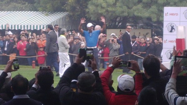 Tiger Woods warms to his visit to Delhi GC. (Photo -