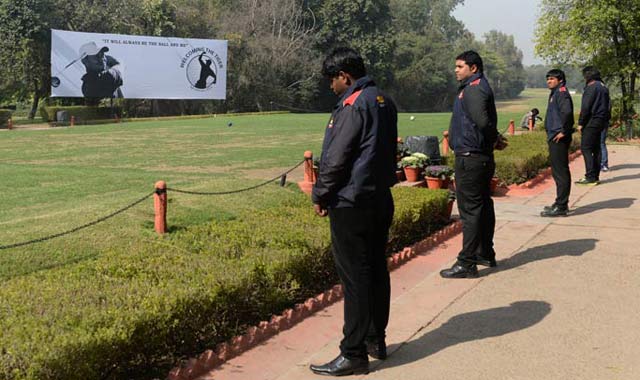 Tiger security present for Tiger Woods visit to the Delhi Golf Club.