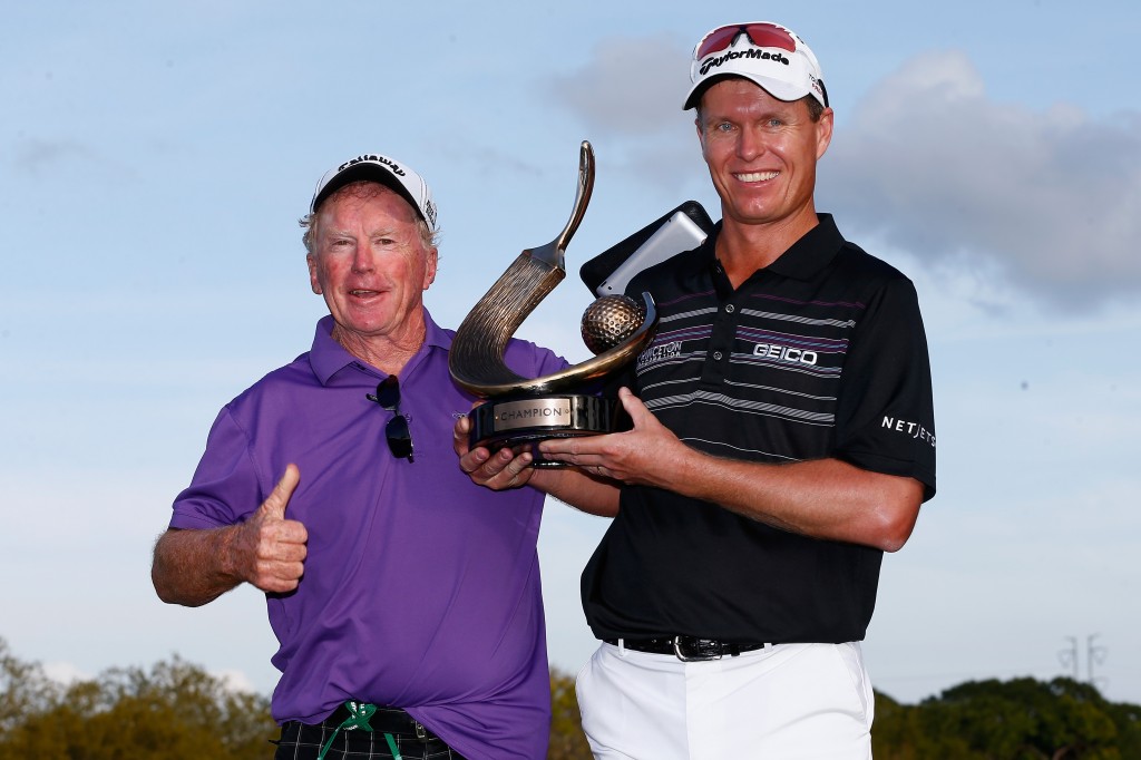 Bernie joins John Senden in celebrating his 2014 Valspar Championship win.