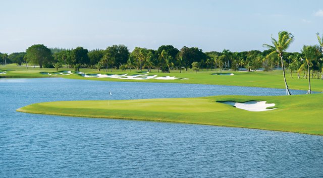 Gil Hanse has restored the bite to the Blue Monster - the par 3, 15th with the 16th in the background.