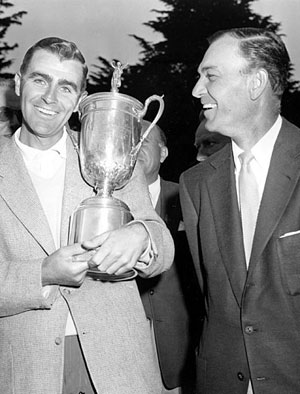 Jack Fleck wins 1955 US Open as Ben Hogan looks on.