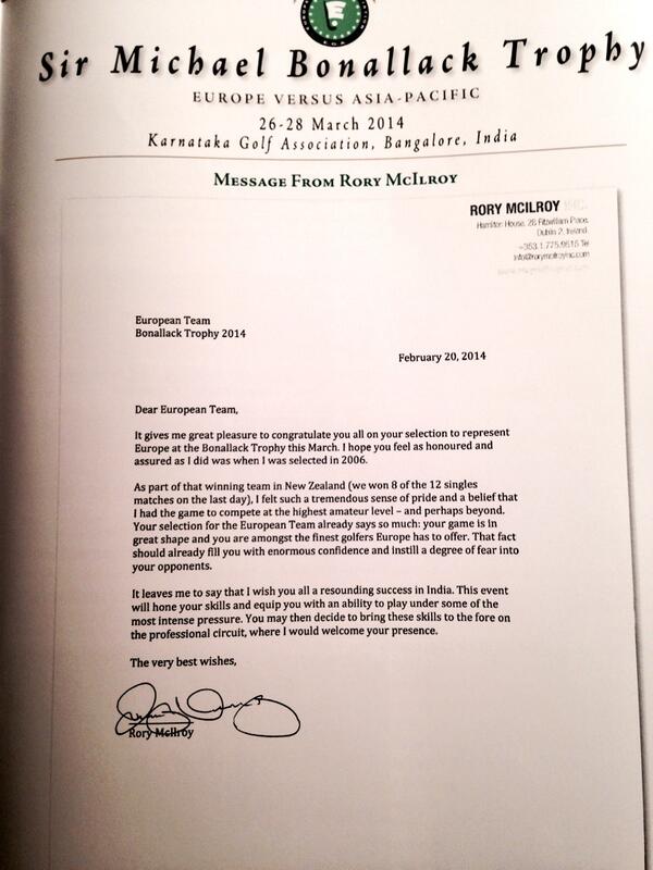 Rory McIlroy's 'inspirational' to the European Sir Michael Bonallack Team.