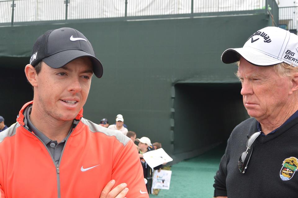 Bernie listens intently to Rory McIlroy's words following the third round in the 2014 Shell Houston Open.