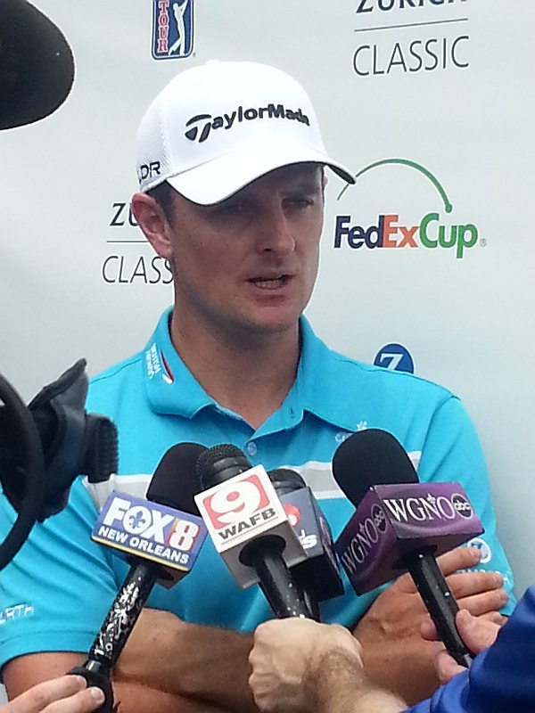 Justin Rose is the center of local New Orleans TV attention after his lowest round all season on day two of the Zurich Classic of New Orleans.  (Photo - www.golfbytourmiss.com)