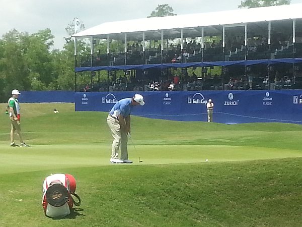 Padraig Harrington putts out in a round of 70 on the opening day of the Zurich Classic of New Orleans.  (Photo - www.golfbytourmiss.com)