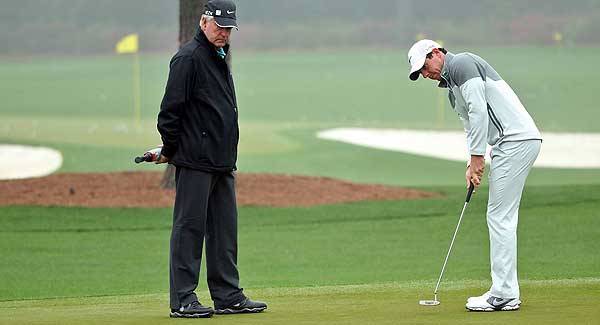 Dave Stockton oversees Rory McIlroy's putting on a dismal day at Augusta.