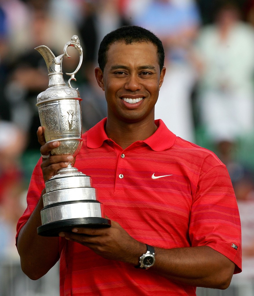 Tiger Woods with his third Claret Jug in capturing the 2006 Open Championship at Hoylake.
