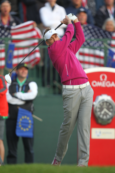 Ian Poulter during the Saturday morning foursomes at the 2012 Ryder Cup 2012. (Photo - Fran Caffrey/www.Golffile.ie)
