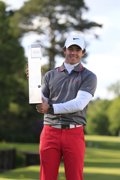 Rory McIlroy with the BMW PGA trophy after a remarkable five days in the life of the 25-year old. (Photo: Fran Caffrey www.golffile.ie)