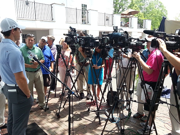 Rory McIlroy finds himself the center of media attention after his round of 69 on day one of the Wells Fargo Championship. (Photo - www.golfbytourmiss.com)