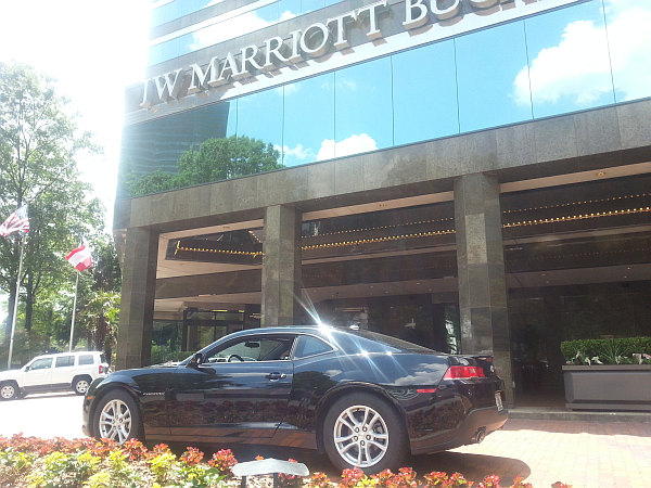 The Chevy Camaro gleams in the morning sun in front of JW Marriott Buckhead Hotel in Atlanta. GA.