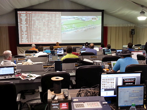 Those in the Media Center watching coverage of the 140th Kentucky Derby.