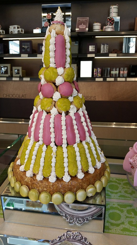 A tree full of eclaires and macarons.