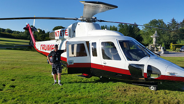 Bernie at the door of one of currently two Trump choppers.