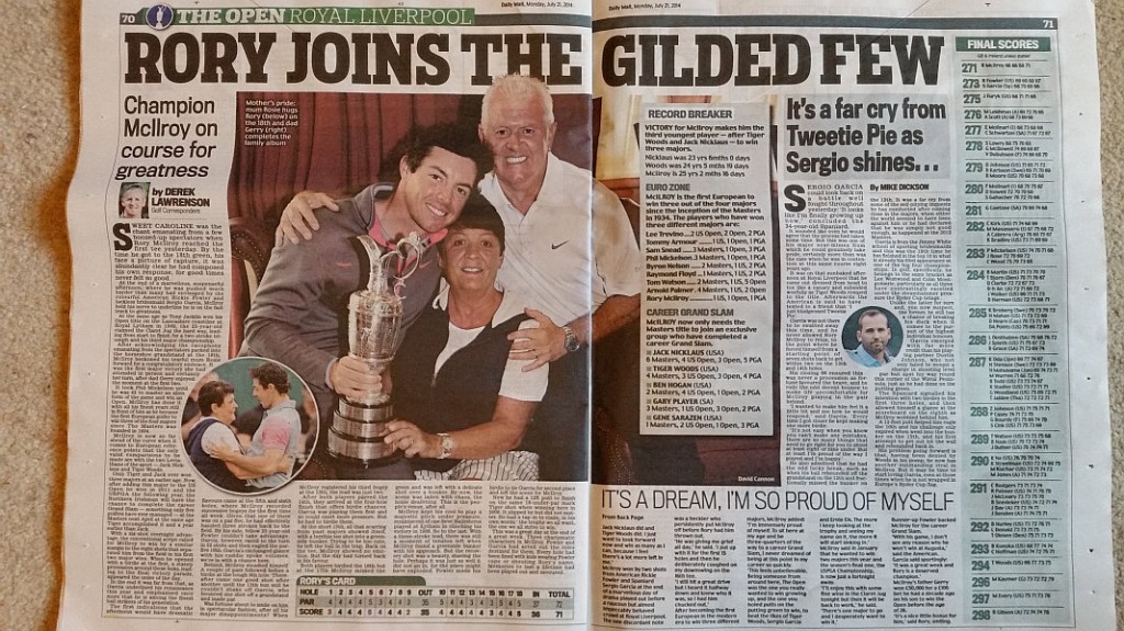 UK Daily Mail coverage of Rory McIlroy's Open Championship triumph