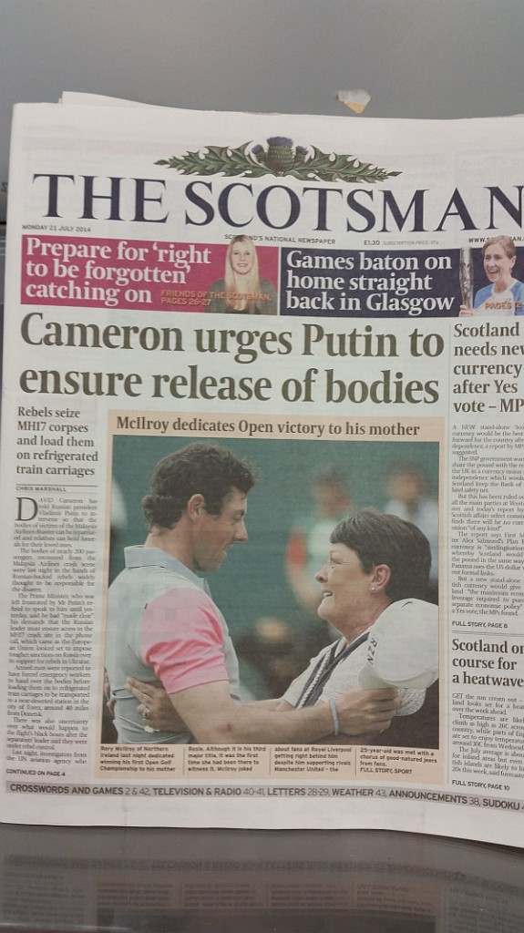 Front page of The Scotsman newspaper.