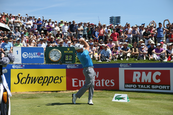 Graeme McDowell drives off the first but at his 14th hole he flattened a spectator with an errant drive. (Photo - David Lloyd/www.golffile.ie)