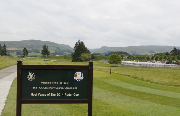 General view of the preparations starting on the 1st hole of the PGA Centenary Course, Gleneagles ahead of the 2014 Ryder Cup which will be played over the PGA Centenary Course at Gleneagles from 23rd to 28th September 2014: Picture Stuart Adams www.golftourimages.com: 26th June 2014