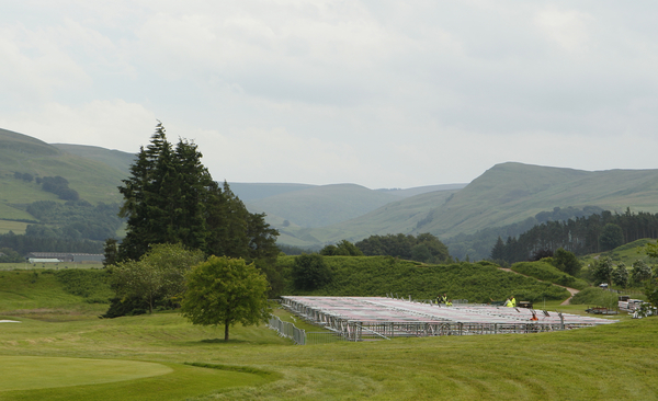 Work begins on a grandstand on the 1st fairway of the PGA National course. (Photo - Stuart Adams/www.golftourimages.com)