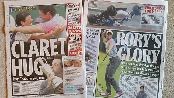 Rory McIlroy's triumph naturally commands back page news in The Sun and Daily Express