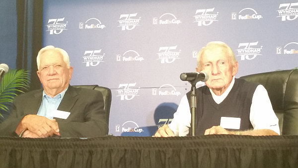 Bob Goalby (left) and Dow Fisterwald in the media center at the Wyndham Championship. (Photo - www.golfbytourmiss.com)