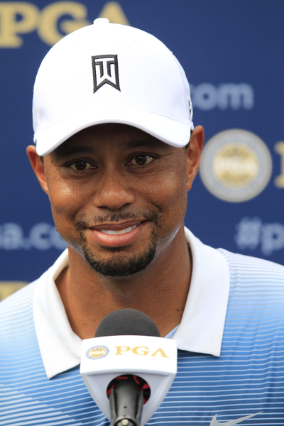 Tiger Woods says the only pain he has is 'the headache' dealing with the media ahead of his first round in the 96th PGA Championship. (Photo - Eoin Clarke/www.golffile.ie)